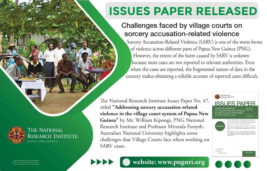 ISSUES PAPER RELEASED: 'Addressing sorcery accusation-related violence in the village court system of Papua New Guinea' Publication: lnkd.in/d7ZDfAMZ Media Release: lnkd.in/dj7t9Hy2