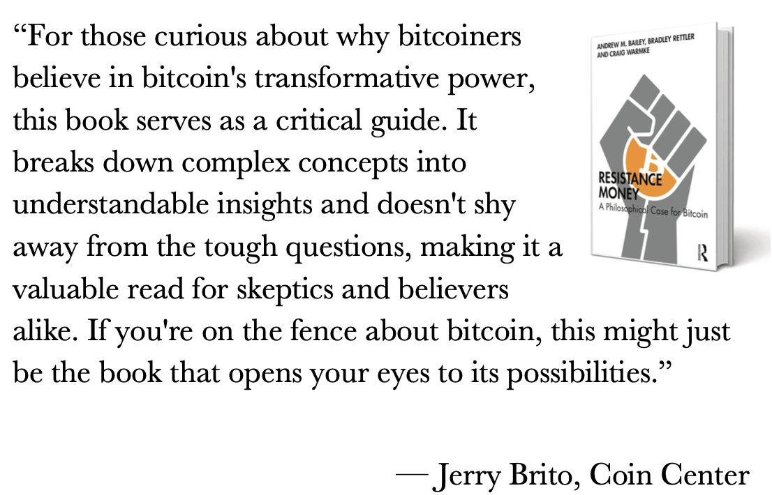 Early readers continue to agree: this is a good book. Pre-order Resistance Money today! Here is @jerrybrito, for example: