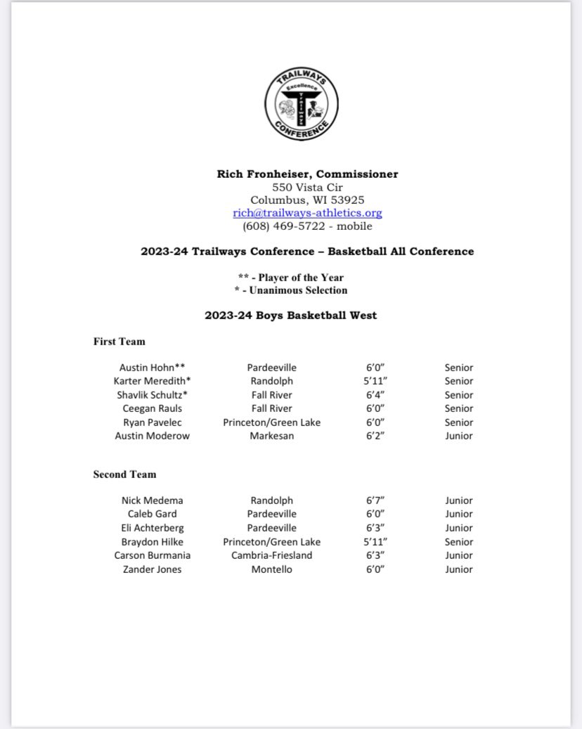 AlieshaRauls's tweet photo. Congrats to @CeeganRauls and @Shavlik04 for making 1st team All Conference in the Trailways West Conference. Congrats to @leclair_ethan for receiving Honorable Mention. Great season! https://t.co/lnjOEQFNKh