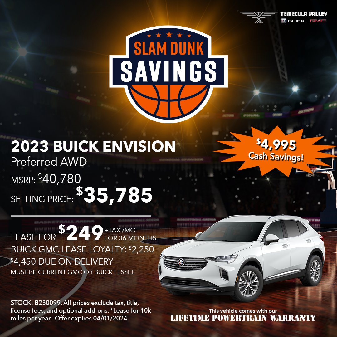 Make a winning play with our Slam Dunk Savings going on this month! 🏀 Don't miss out on special lease and cash deals on most new inventory.

#temecula #temeculavalley #buick #gmc #buicksale #gmcsale