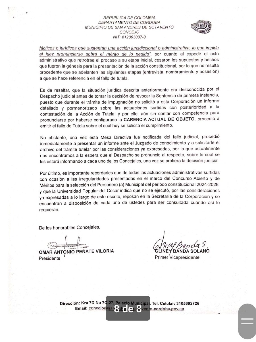 jlopezcovo's tweet photo. #cosasdemitierra.  Desacato rampante que da detención, multa por parte d un juez en este caso la juez promiscuo municipal d San Andrés de Sotavento y posible distitucion por parte de la @PGN_COL provincial sincelejo.. https://t.co/wfp4prQDh3