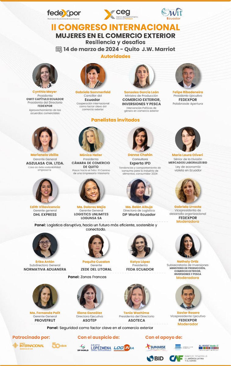 OwitEcuador's tweet photo. 📝 Conoce la agenda del II Congreso de Mujeres en Comercio Exterior “Resiliencia y desafíos” ✈️🌎. Comparte espacios de Networking junto a líderes destacadas en comercio internacional para fortalecer tu red de aliados estratégicos.

¡Últimos cupos!
👉 https://t.co/fpoDbPFu7r https://t.co/L5yVtEUfnD