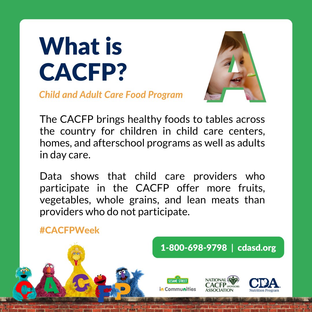 It's #CACFPWeek! Join us as we raise awareness of how the Child and Adult Care Food Program (CACFP) works to combat hunger! Our Nutrition Program is the largest sponsor of the CACFP in California and reimburses licensed family child care home providers for nutritious meals daily