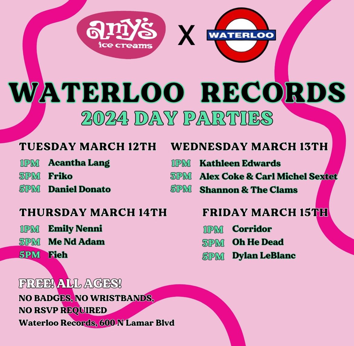 Do you like music & flavor? The @waterloorecords day parties start tomorrow! 🗓️ Tue 3/12 - Fri 3/15 📍 600 N Lamar Blvd Amy’s will have an EVENT-EXCLUSIVE flavor! No credentials, just vibes. #SXSW