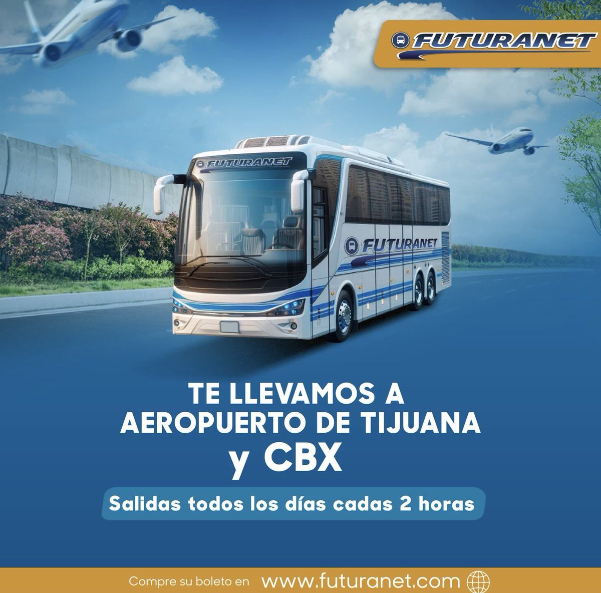 futuranetdotcom's tweet photo. Con Futura Net, llegar  al aeropuerto de Tijuana y a CBX es más fácil que nunca. ¡Salidas diarias cada 2 horas! 

🚌✈️ Compra tu boleto en https://t.co/yfsMksJUPU 

#ViajesFuturaNet #Tijuana #CBX https://t.co/bSvzUkPHHR