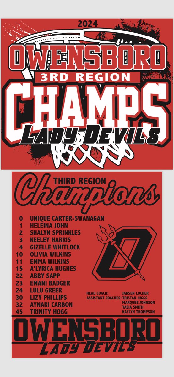 OHSsports's tweet photo. We are selling Lady Devils 3rd Region Champs Tshirts on Wed from noon-4:00 outside of the Athletic Office on a 1st come 1st serve basis. They are $15 for S-XL, $17 for 2X. Show your support by wearing these shirts to Rupp  to cheer for the Lady Devils on Thursday at 12:30. #FILD https://t.co/YmTeNVzKDe