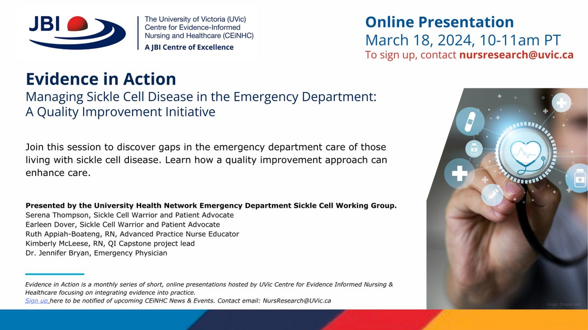 University of Victoria - School of Nursing (@uvicnursing) on Twitter photo 📅 Save the date! Join us on Monday, March 18 at 10:00 am PT for a session by the University Health Network Emergency Department Sickle Cell Working Group. 💡Don't miss out—contact nursresearch@uvic.ca to sign up now! #UvicNursing 📅 Save the date! Join us on Monday, March 18 at 10:00 am PT for a session by the University Health Network Emergency Department Sickle Cell Working Group. 💡Don't miss out—contact nursresearch@uvic.ca to sign up now! #UvicNursing