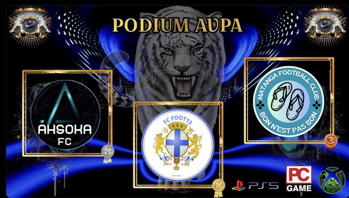 ⚜️ Tournoi À ⚜️

🏆 <a href="/OstraEsp_/">BlackVault</a> 
🥈 <a href="/TigerhawkEsport/">TIGERHAWK Esport</a> 
🥉 <a href="/AmiensGaming/">Amiens Esport</a> 

⚜️ Tournoi B ⚜️

🏆 <a href="/FC_FOOT13/">FC FOOT13</a> 
🥈#ahsoka 
🥉 #Matanga 

Félicitations aux 36 participants 👏🏼