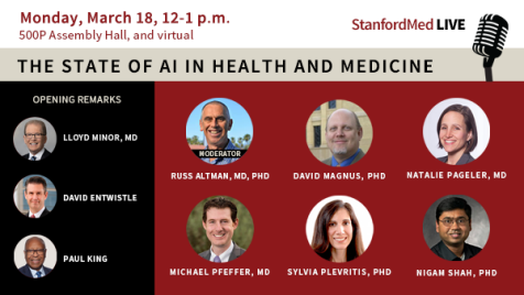 Join StanfordMed LIVE for this special panel discussion on the state of AI in health and medicine on March 18, from 12-1 p.m. Registration - Sign up here: lnkd.in/ddKt_zq6 Stream - Stream LIVE event here: lnkd.in/dkSR6DMi