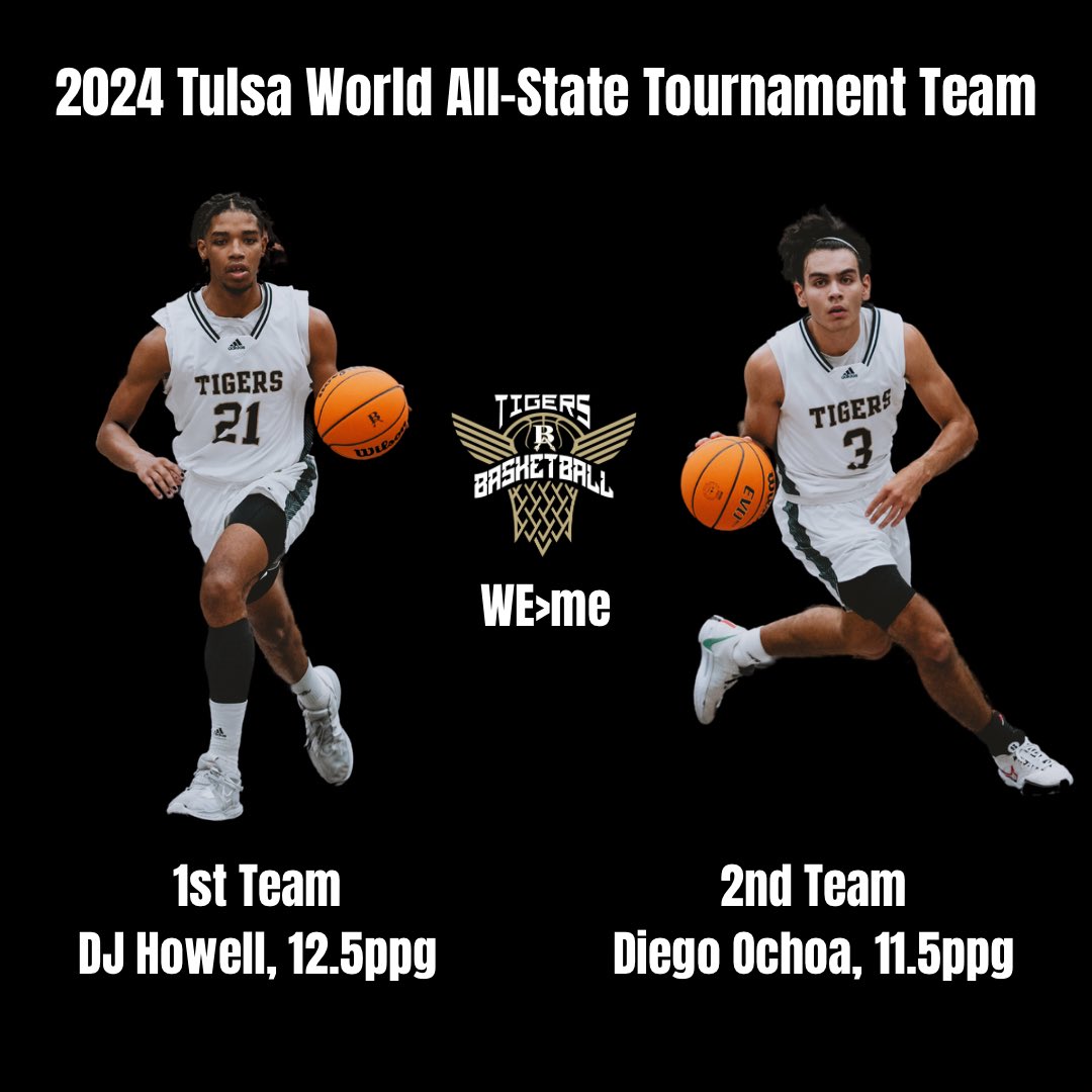 ‼️POST SEASON AWARDS ANNOUNCEMENT‼️
Congrats to our own <a href="/DJHOWELL21/">DJ HOWELL</a> and <a href="/diegochoa2/">Diego Ochoa</a> on being named to the 2024 <a href="/TWSportsExtra/">Tulsa World Sports</a> All-State Tournament Team! PROUD IS AN UNDERSTATEMENT! WE&gt;me ALWAYS 🐯🏀🖤💛