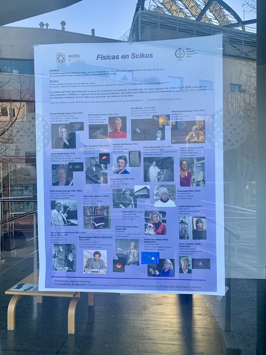 GEMF_RSEF's tweet photo. 😍Gracias al @imb_cnm por ayudarnos con la difusión del póster "FÍSICAS en Scikus"

La investigación de físicas de distintas generaciones, descritas en verso. 🪶

Incluidas las 5 premiadas con el Premio Nobel de Física @NobelPrize 

@RSEF_ESP @CSICdivulga @EuroPhysSoc https://t.co/kZ5UCS8h21