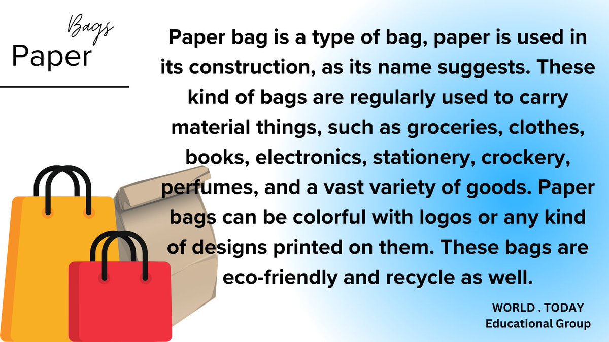 World002day's tweet photo. Paper bags can be colorful with logos or any kind of designs printed on them. These bags are eco-friendly and recycle as well.
#Paper #PaperBag #Bag #Bags #Groceries #Clothes #Books #Electronics #Stationery #Crockery #Perfume #Logo #Design #Art #Arts #Printing #Print #Recycle https://t.co/0FFhQ1jgtr