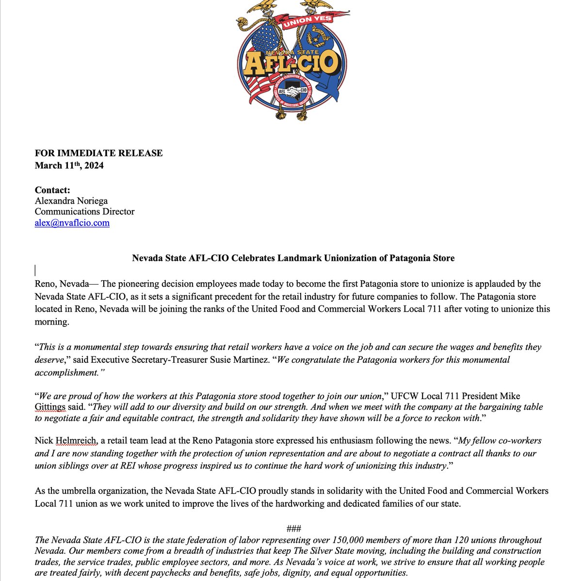 Nevada State AFL-CIO // Pass the #PROAct tweet media