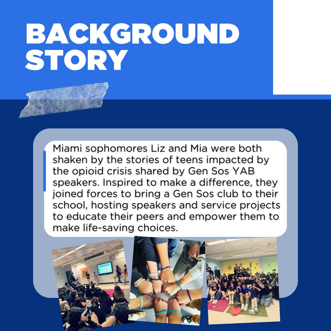 generationsosus's tweet image. High school sophomores, Liz &amp;amp; Mia, stand together united in their fight against the opioid crisis.

Inspired by the S.O.S. speakers they joined forces to bring a club to their school. ️

Follow us for this series about this Generation S.O.S. club and its leaders.