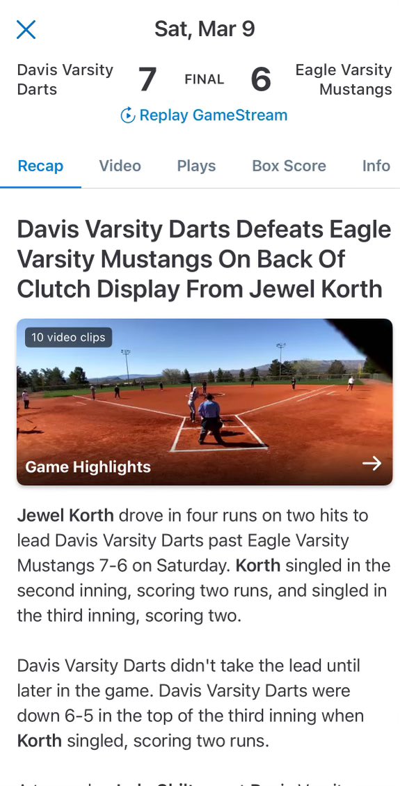 JewelKorth's tweet photo. Had a great March Warm-Up Elite weekend in St, George, UT. We went 4-1. Great start to the High School season. ☀️ 🥎 Thanks coaches and to all who came to watch me play. 
#DHSsoftball https://t.co/3cnINdeUDG