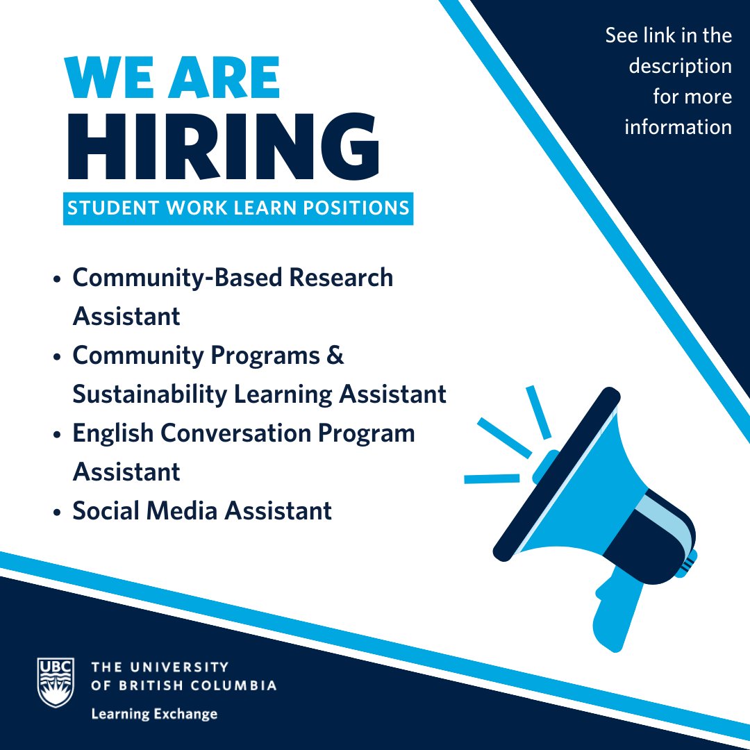 Attention UBC students! Come work with us in the Downtown Eastside. We have some  interesting Work Learn positions open for the summer. Details here: learningexchange.ubc.ca/2023/07/27/147…