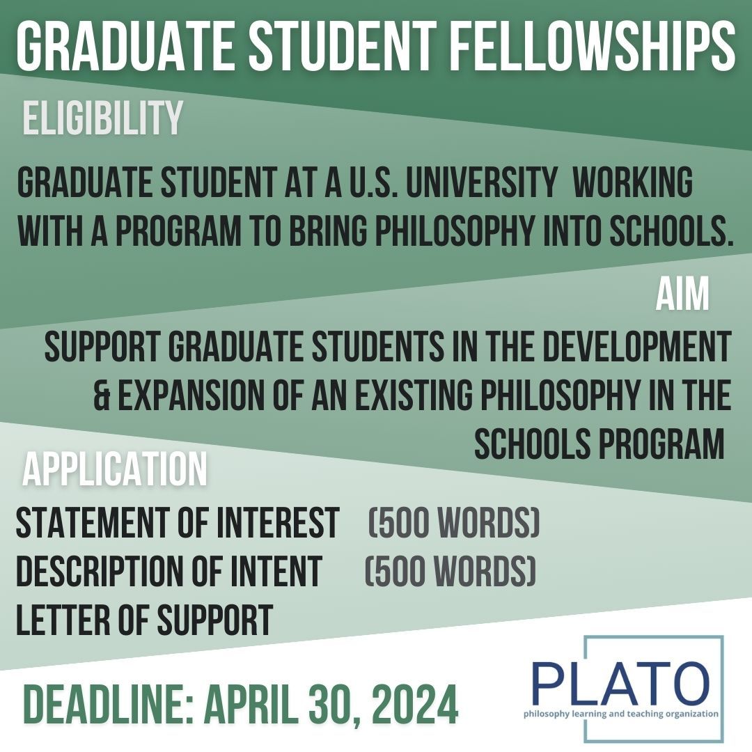 PLATO has launched a national #fellowship program for #graduate #students. Applications due April 30. <a href="/platoorg/">PLATO</a> plato-philosophy.org/programs-for-e…