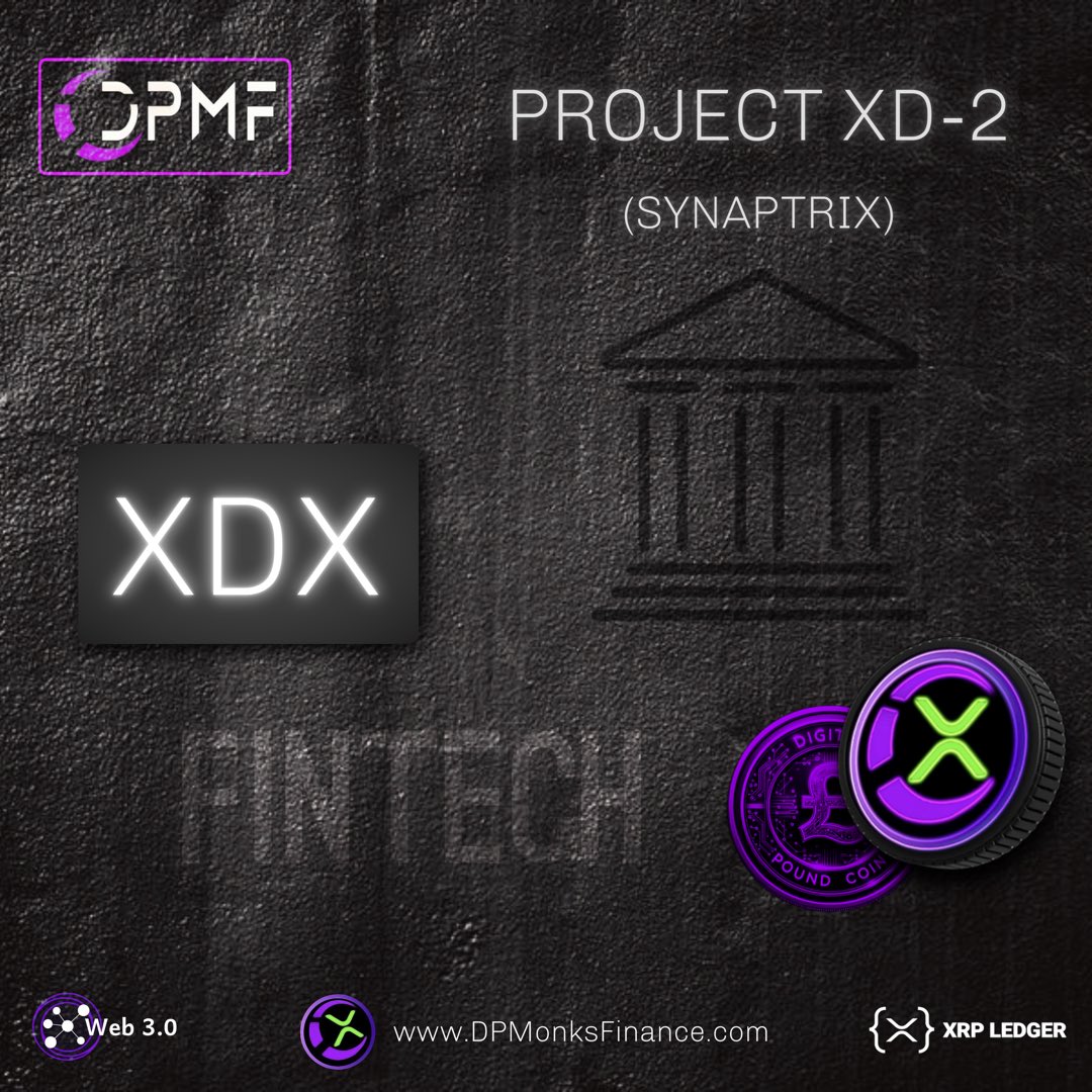 DPMF_XDX's tweet photo. In recent months, @DPMonksFinance has been undergoing a transition to #DPMF.

This has been in preparation for the launch of Project XD-2. ⬇️ 
https://t.co/hn7S2GIeoE

This year, #DPMF will introduce a new concept relating to banking focused on maximising self-custody, empowering users in finance and utilising blockchain technology to its full potential.

DPMF will evolve combining reality/digital into a blockchain bank,  
and it all begins on ‘SYNAPTRIX’
https://t.co/dLmwMe1KP0

#XDX #XRPL #Bank
