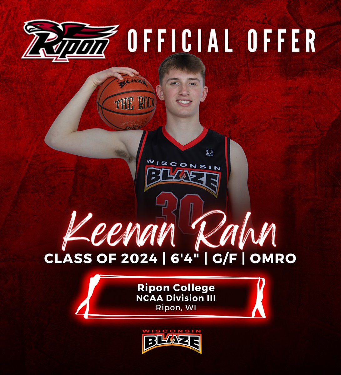 Congratulations Keenan @KeenanRahn3 on receiving an official offer to Ripon College! #wisconsinblaze #beyourbest #betheflame🔥