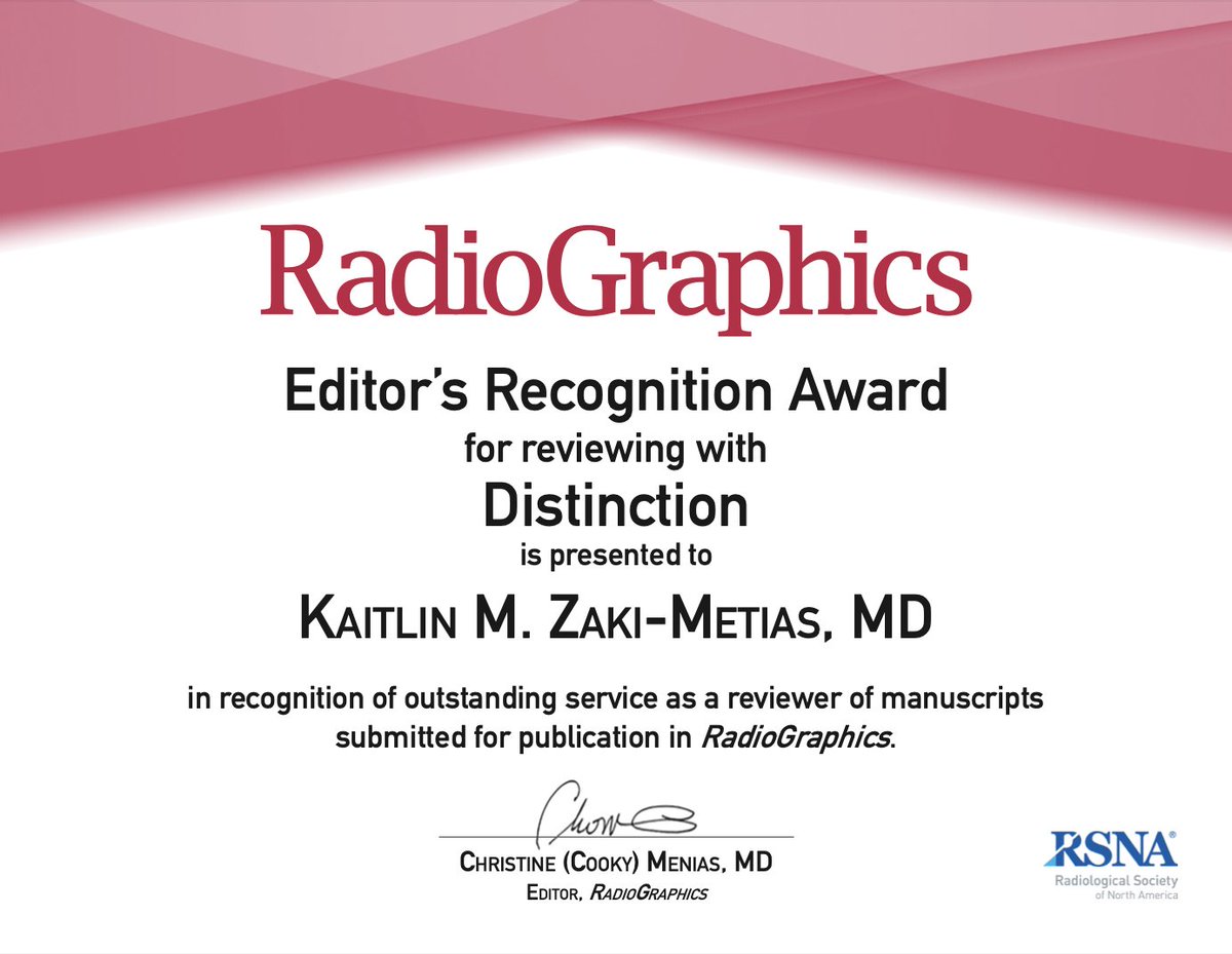 Honoured to have been been recognized by @RadioGraphics @RadG_Editor!