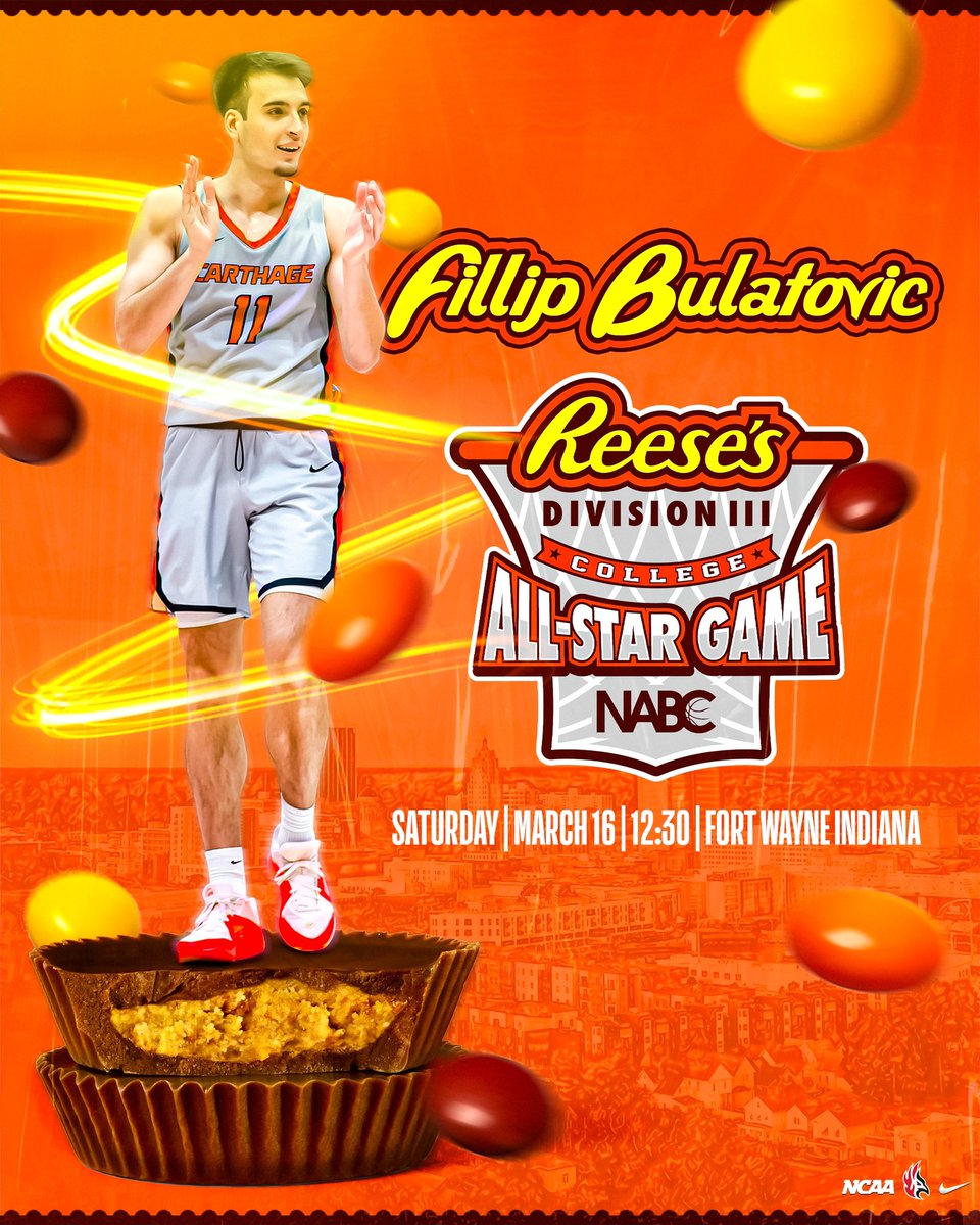 ALL STAR ⭐️ Fillip Bulatovic has been invited to take part in the NABC Reese’s Division III All-Star game 🔥 We are excited for Fil &amp; for him to have this great experience! Streaming info coming soon. 

#CarthageBasketball #FirebirdFamily #NABC <a href="/Fi11ip/">Fillip Bulatović 🇷🇸</a> <a href="/carthagesports/">Carthage Athletics</a>