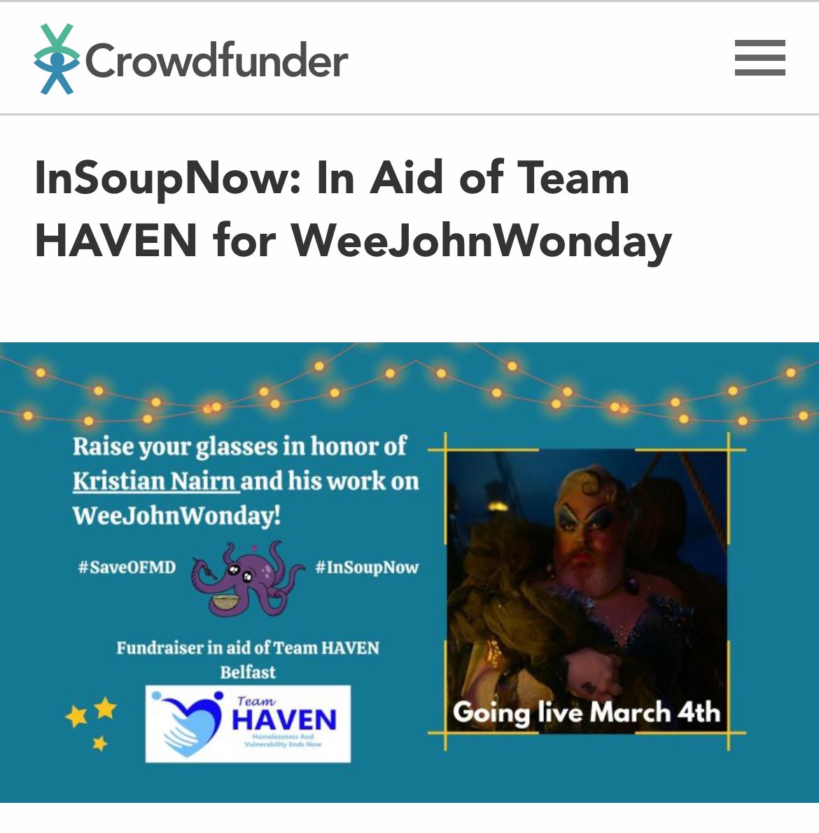 So some amazing and generous people have donated to this Crowdfunder set up by some #WeeJohnWondays fans. This is a cause really close to my heart, so I can’t thank you enough ❤️ If you are able to, please do donate to TeamHAVEN here - crowdfunder.co.uk/p/insoupnow-in…