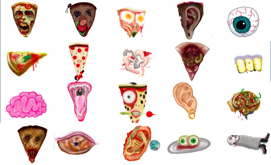 DADA (@powerdada) on Twitter photo 🍕Rare Pizza Zombies (2021) was a fun collaboration with <a href="/snack_man/">snax.eth (😋,🏴☠️)</a> for <a href="/RarePizzas/">Rare Pizzas NFT 🍕🤌</a> where we imagined the most surreal and disgusting slices. Yum!🍕 🍕Rare Pizza Zombies (2021) was a fun collaboration with <a href="/snack_man/">snax.eth (😋,🏴☠️)</a> for <a href="/RarePizzas/">Rare Pizzas NFT 🍕🤌</a> where we imagined the most surreal and disgusting slices. Yum!🍕