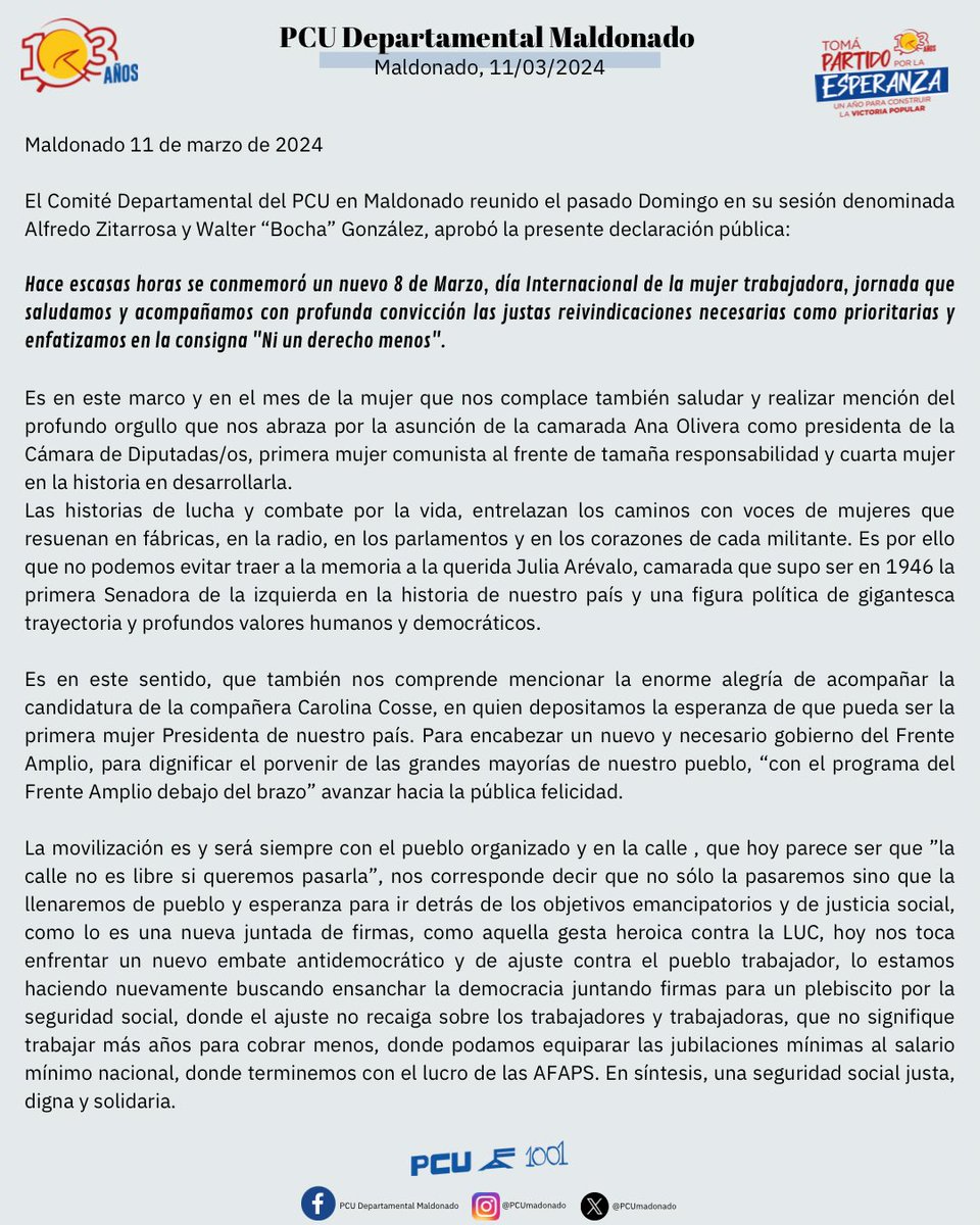 pcumaldonado's tweet photo. 📄Declaración del Comité departamental del PCU en Maldonado. https://t.co/CpTfCwZI4T