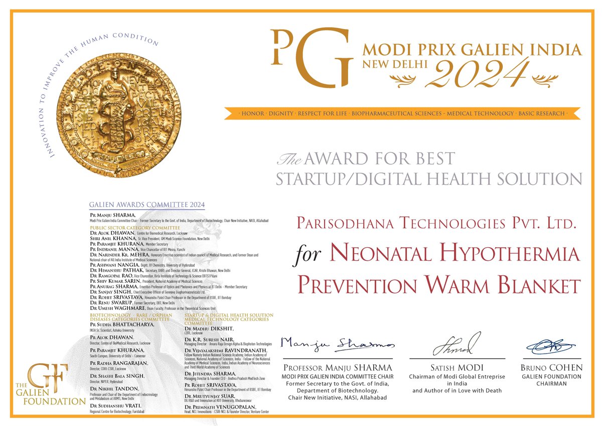 parisodhana's tweet photo. Our mission to #SupportMillionPreemies received a major impetus with #BestStartUp award from Modi Prix Galien India's first edition. Thank you @GalienFdn for the recognition. @gchallenges @BIRAC_2012 @IKP_SciencePark @WINFoundation3 @TS_LifeSciences @UN_EWEC @HealthyNewborns https://t.co/syZnGPKG08
