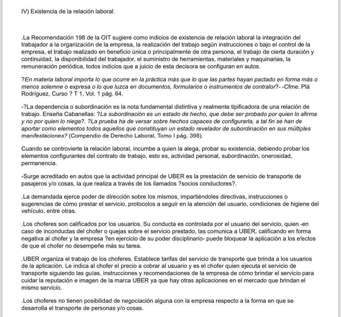 FRosenbaumCarli's tweet photo. 🆕⚠️Otra sentencia en 🇺🇾 que declara que entre choferes y #Uber hay una relación de trabajo y condena a la empresa a pagar los rubros salariales correspondientes. 

🔴Juzgado Letrado del Trabajo de 10º Turno - 11 de marzo de 2024 https://t.co/A8XzwO74Mt