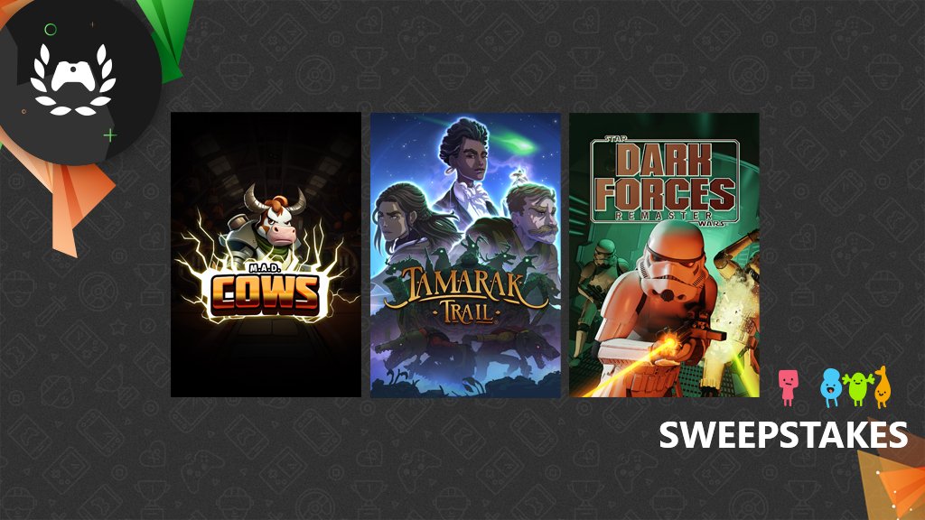 Don't miss out on this week's exciting sweepstakes! 😎 Enter for a chance to win any of these incredible games: M.A.D. Cows, Tamark Trail, and STAR WARS: Dark Forces. Visit the XA website now and submit your sweeps tickets to secure your opportunity! 🎫 msft.it/6010cgikM