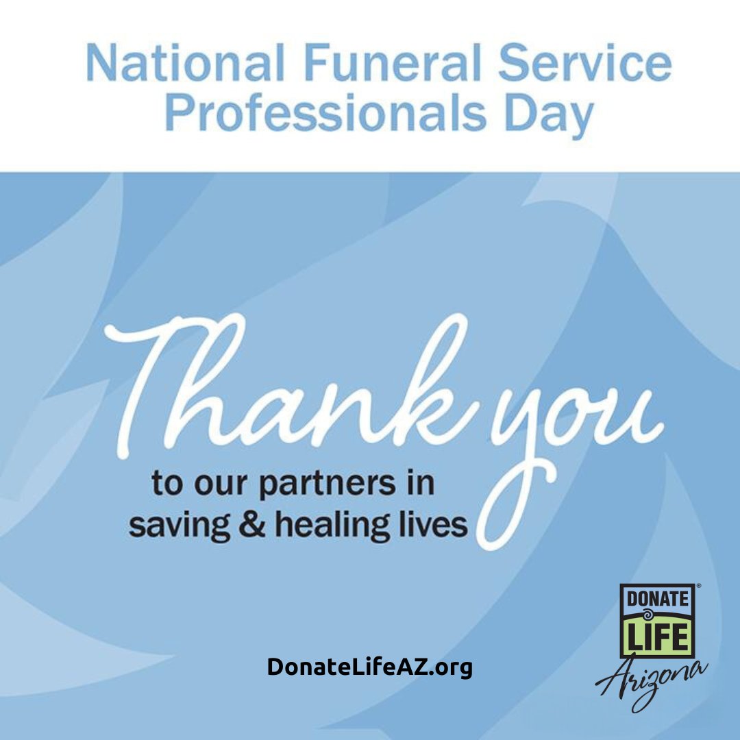 Today, we honor the dedicated professionals who guide us through difficult times. Thank you to our funeral professionals for sharing in the commitment to care for grieving donor families and helping honor their loved ones 💙💚#NationalFuneralServiceProfessionalsDay