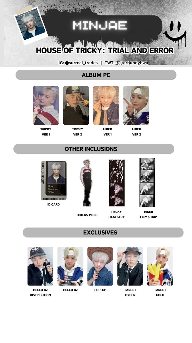rockbunnyjun's tweet photo. Xikers trial and error album templates! Has all album pc, exclusives, and other inclusions! 

Xikers trial and error wishlist template for minjae Junmin sumin Jinsik #XIKERS https://t.co/NnjbTE9UOb