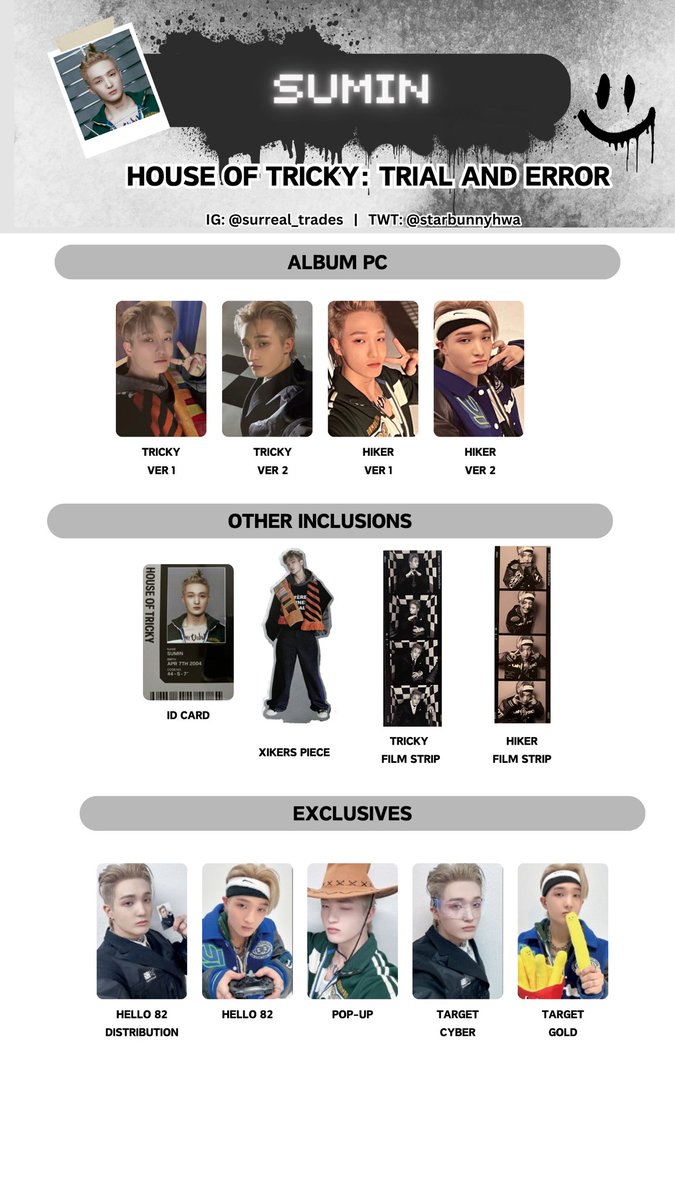 rockbunnyjun's tweet photo. Xikers trial and error album templates! Has all album pc, exclusives, and other inclusions! 

Xikers trial and error wishlist template for minjae Junmin sumin Jinsik #XIKERS https://t.co/NnjbTE9UOb