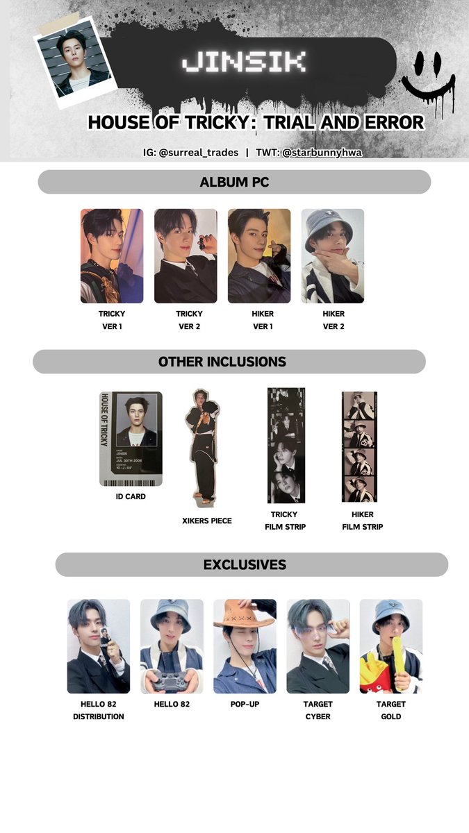 rockbunnyjun's tweet photo. Xikers trial and error album templates! Has all album pc, exclusives, and other inclusions! 

Xikers trial and error wishlist template for minjae Junmin sumin Jinsik #XIKERS https://t.co/NnjbTE9UOb