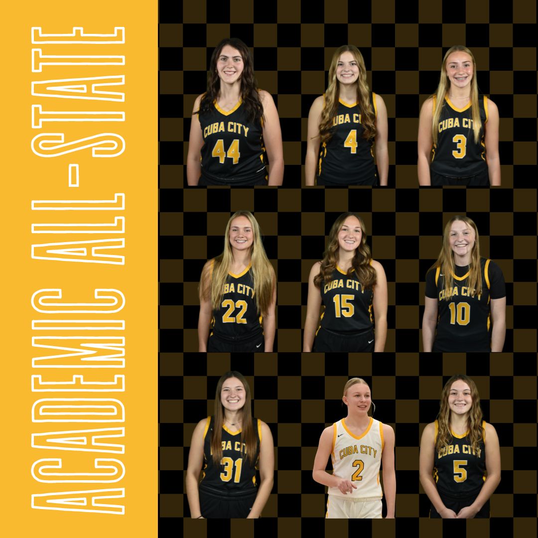 goCubans's tweet photo. All varsity girls bball players earned Academic All-State Honors from the WBCA. Congrats to Dea Crist, Aly Ingersoll, Savannah Kreger, Olivia Olson, Summer Rogers, Ashley Rowe, Alexis Runde, Addy Schauf, and Emily Wiegman.  More info can be found at https://t.co/LLUmiIn1xA. https://t.co/6fsqjIub4k