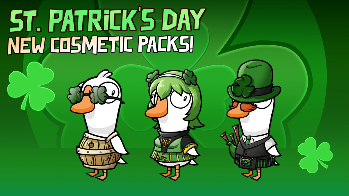 Available now for a limited time only! Don't miss out on the fun (or luck) – get your St. Patrick's Day pack today in the Goose Shop! 🎩🍀 Available to the end of March! #goosegooseduck #gagglestudios #ggd #ggdgame #stpatricksday #limitedtimecosmetics #weargreen