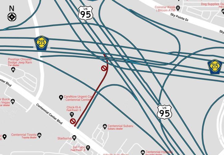 Don't forget! The offramp from Southbound U.S. 95 to Centennial Center Blvd will be closed around the clock until Friday, April 19, at 5:00PM. Drivers have the option to take the Ann Rd exit. 🚧 Check out more details here: dot.nv.gov/Home/Component…