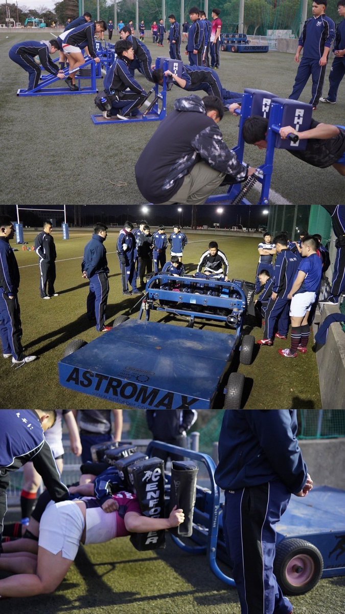 ndarfc's tweet photo. 【グラウンド設備】

私たちラグビー部が日々練習しているグラウンドは、ワールドラグビー国際競技基準をクリアしている人工芝グラウンドであり、限られた練習時間を有効活用するための照明設備も整っております。
写真はFWの選手たちがスクラムマシーンを使用して練習している様子です。 https://t.co/Ly3afB7whp