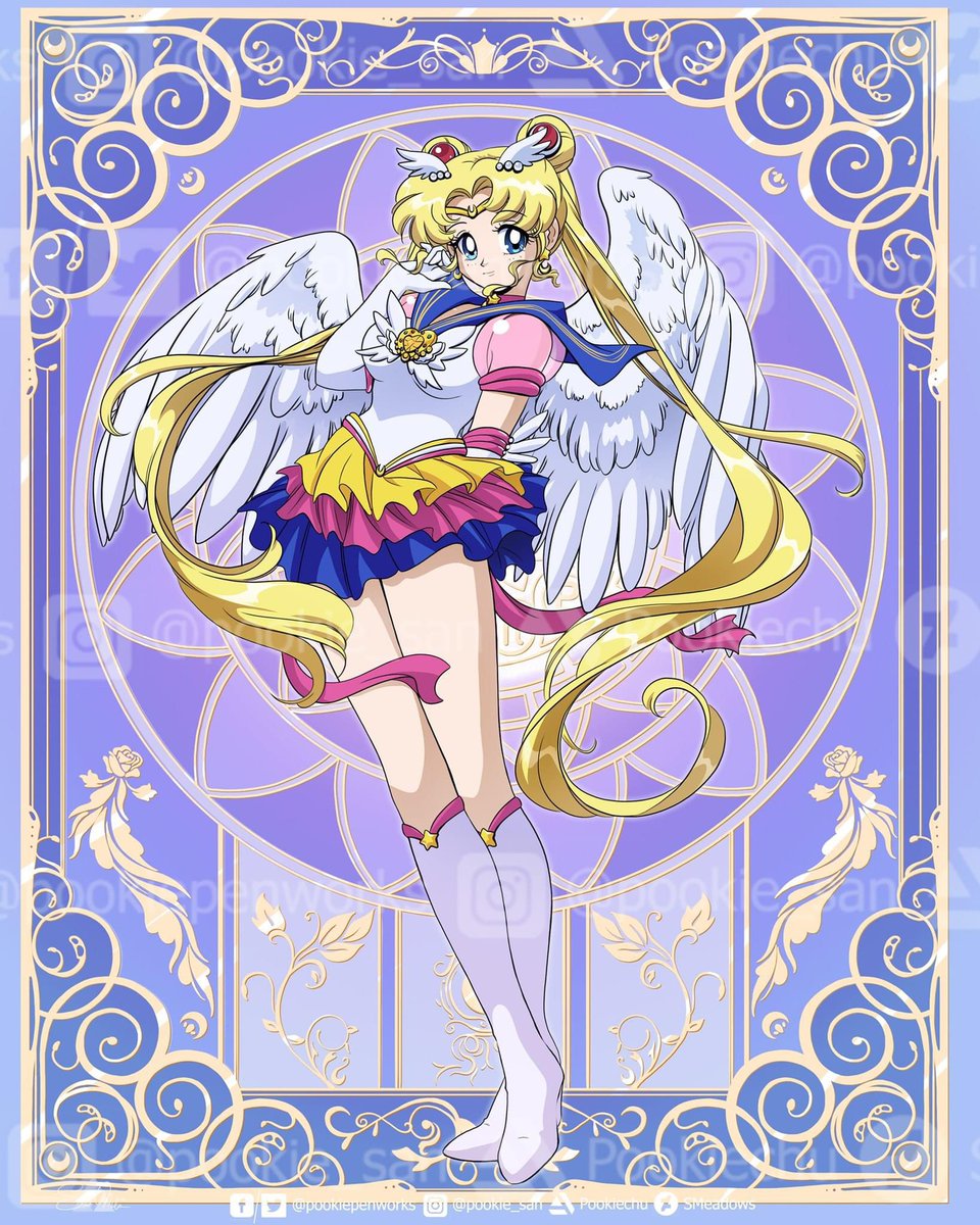 Continuation of the decorative border series that I started with Cosmos, we have Eternal Sailor Moon!  I always love making her wings look like actual wings instead of the cardboard pieces the animation tries to pin on her at times. #sailormoonfanart #eternalsailormoon