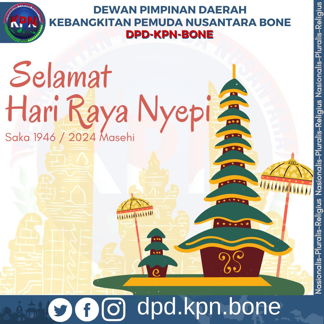 DpdKpnBone's tweet photo. "Selamat Hari Raya Nyepi"
Saka 1946 / 2024 Masehi

Salam Nusantara
Salam Indonesia Raya
Pemuda Bangkit ✊ https://t.co/A3iVWvsJ4C