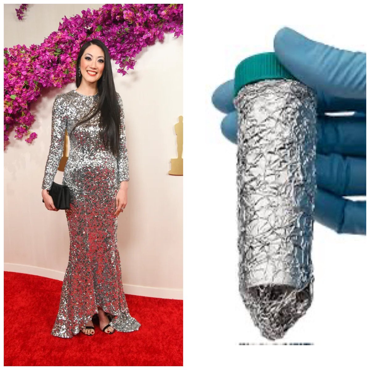 TwistBioscience's tweet image. Elizabeth Cohen as a foil wrapped falcon tube