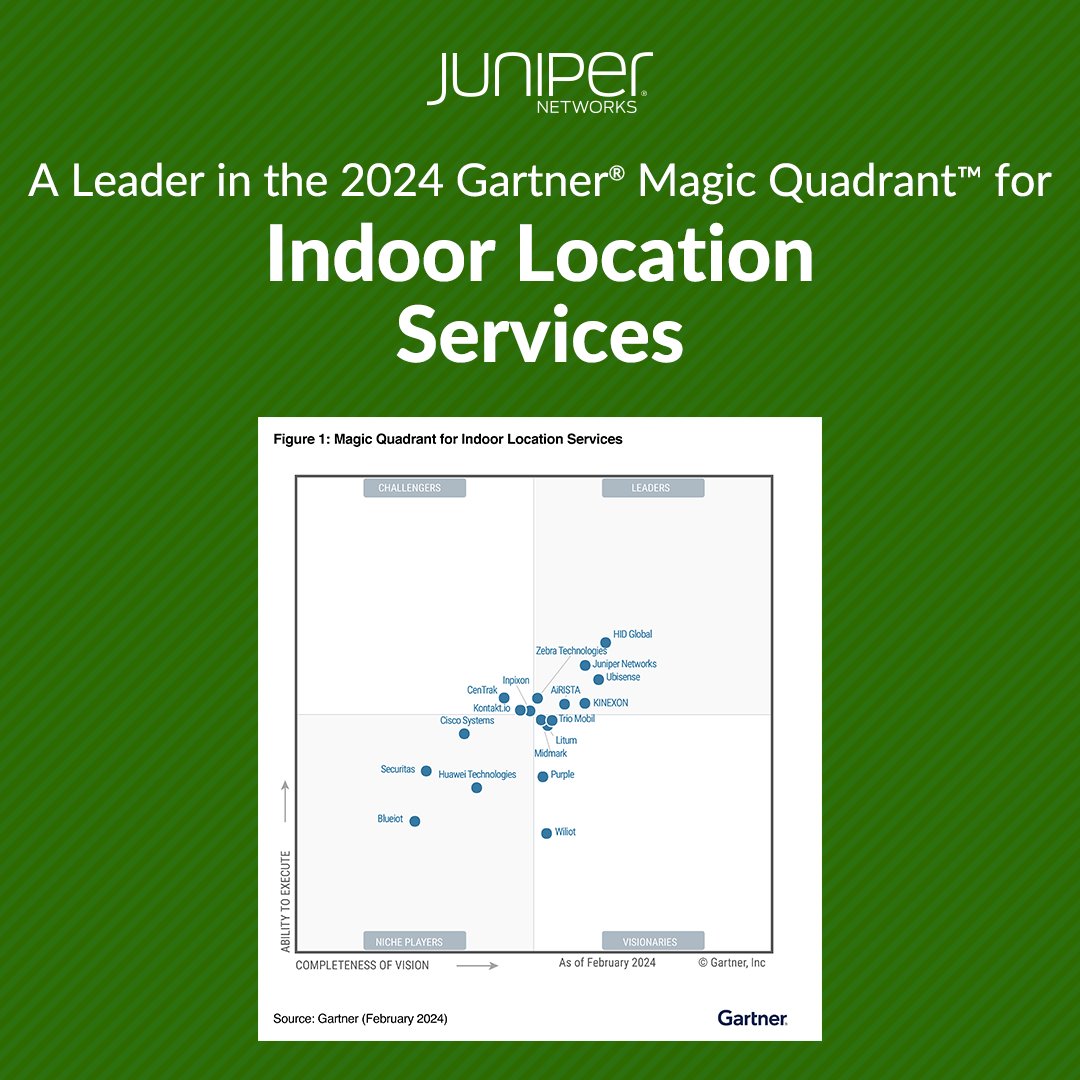 We’re thrilled to be recognized as a Leader in the 2024 Gartner® Magic Quadrant™ for Indoor Location Services for the 3rd year in a row!

Read more about our vision and execution, plus dive deeper into our Gartner® Magic Quadrant™ position in this blog:  juni.pr/3wMPzZD