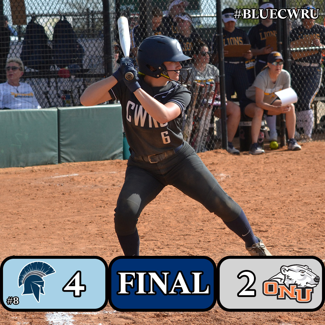 No. 8 CWRU Softball (8-1) def. Ohio Northern, 4-2

W - Hosey (4-0) 7 IP, 2 R, 5 K

Berry: 3 H
Rieger: 2 H, RBI
Gross/Steffes: 2B, RBI each

Spartans face Swarthmore (9 AM) and Haverford (1:30 PM) tomorrow at Fortune Road in Kissimmee

#CWRU #BlueCWRU #d3sb