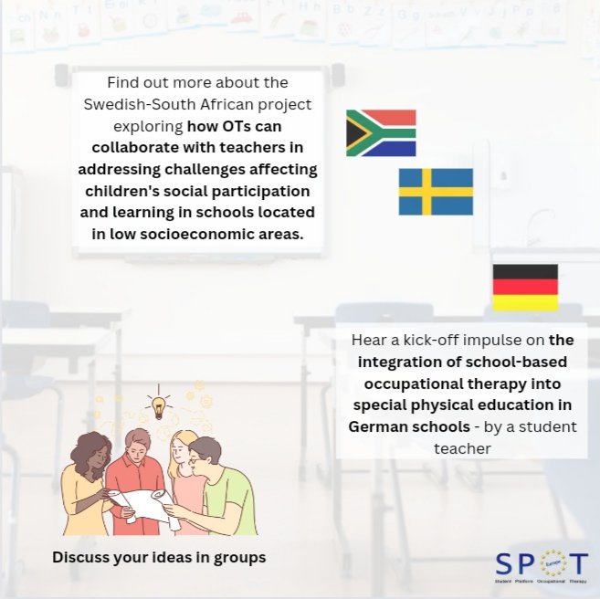 We invite you to the first SPOTinar of 2024! Join the open discussion on how OT students and student teachers can work together! 
No registration needed – Zoom link will be share on Instagram one day before the event ! 
@enOThe1 @lissette_farias