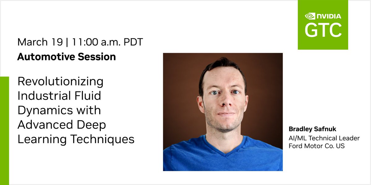 #GTC24: Deep learning-based surrogate models for #CFD simulations is an exciting area of research. Learn about an innovative tensor parallelism framework and hybrid data- and physics-driven modeling approach at @Ford. nvda.ws/3Pj9LbY #AI #automotive #autonomousvehicles