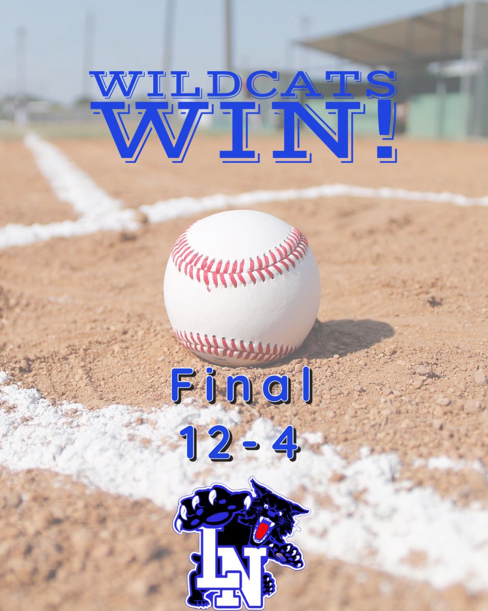 Wildcats with a 12-4 WIN over Asheville! @drew_nelson26 goes 6 innings getting the win on the mound with 6 strikeouts! @GabeGutter went 2-4 with a solo HR 💣 and 2RBIs. @24Sand_man and Job Hammond both added 2 RBIs! @LNHS_Athletics @Gm4Sports @DallasJackson6 @LNWildcatsAth