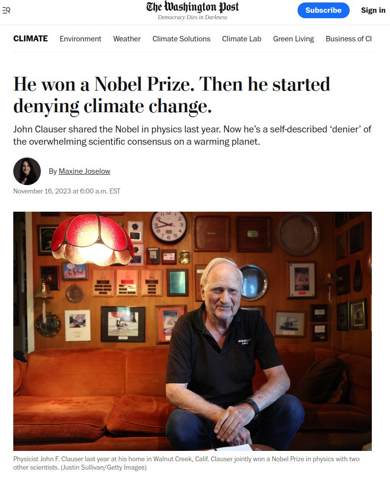 TonyClimate's tweet image. The #ClimateScam cult believes the current Nobel Prize winner in physics is "lousy at physics"
