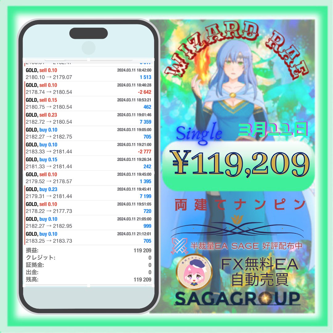 3/11 #Saga_EA 結果です😊

無料配布は公式ライン😆
lin.ee/Kpohw9R
公開口座・専用オプチャ⭐
x.gd/hNz1N

🔯Wizard
x.com/Wizard_SagaEA/…
🏹Hunter
x.com/Hunter_SagaEA/…
🗡️Paladin
x.com/Paladin_SagaEA…
⛪️‍Priest
x.com/Priest_SagaEA/…

#FX自動売買 #ad