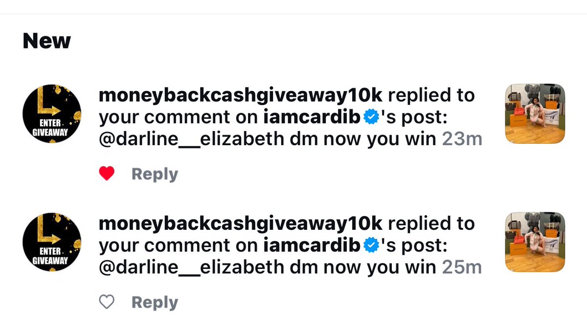 _Darline_'s tweet photo. @iamcardib hi Cardi I know you may not read this but I wanted to let you know that the giveaway you’re doing on IG is being used by another account to scam people, I have proof and reported the page. https://t.co/w1iXclc9KY
